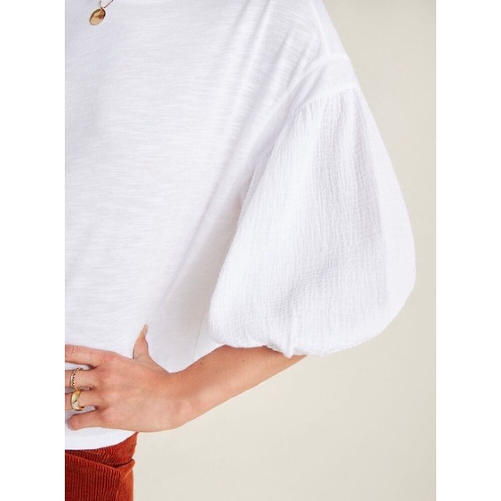 Velvet by Anthropologie Margot 100% Cotton Knit Top White Large - Picture 2 of 7
